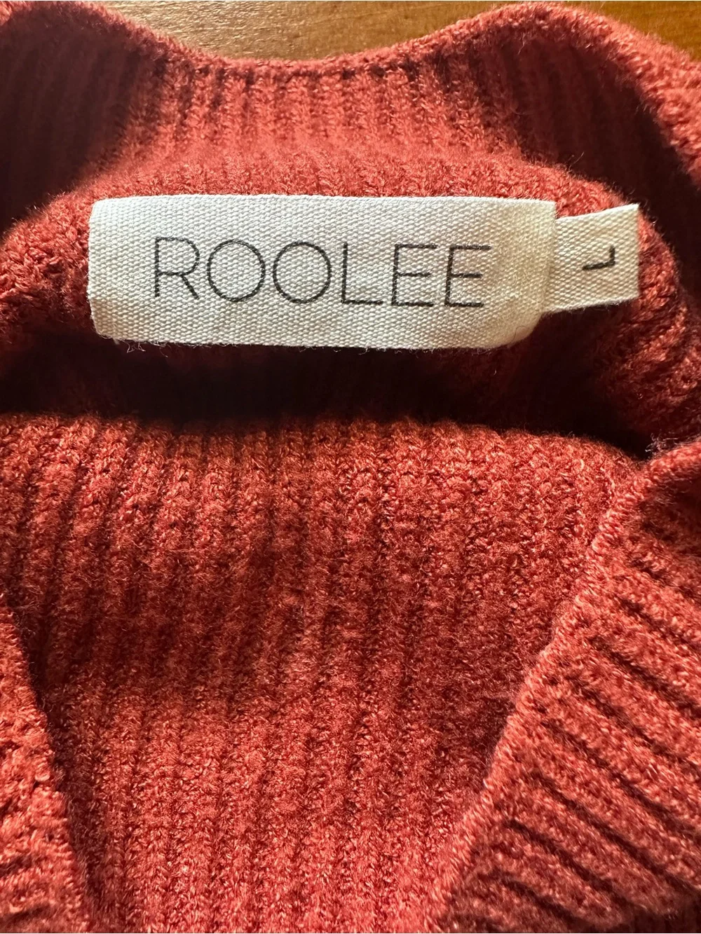 Roolee•colorblock mock-neck sweater•large•viscose blend•rust orange/cream/gray